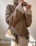 Beige Leather Coat-Women